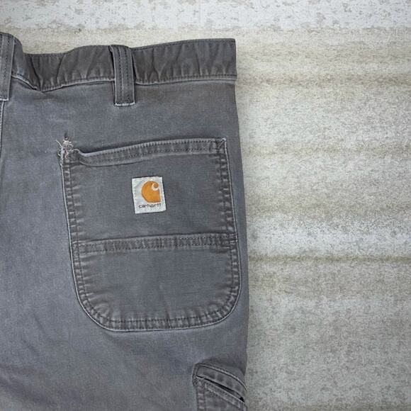 Vintage 90s Carhartt Carpenter Pants 36x28 Relaxed Fit Grey Canvas Dungarees - Picture 3 of 11